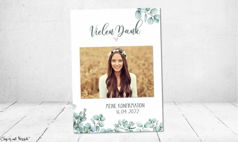Dankeskarte Konfirmation Kommunion Jugendweihe Eukalyptus Postkarte