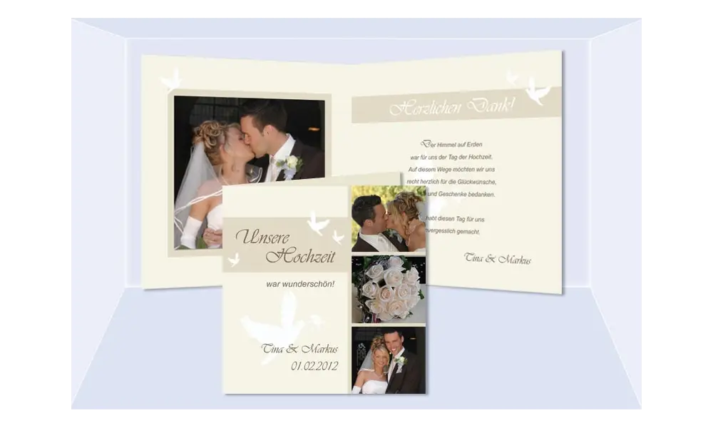 Karte, Danksagungskarte Hochzeit, Klappkarte Quadrat, creme