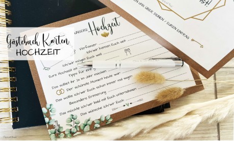 Gästebuch Karten Hochzeit Vintage Kraftpapier Eukalyptus mit Fragen