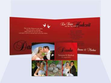Dankeskarte Hochzeit "Romanze", Klappkarte A6 rot