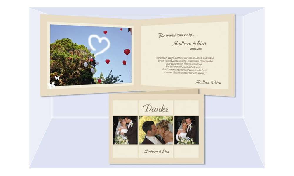 Dankeskarte Hochzeit "Karo", Klappkarte A6, creme