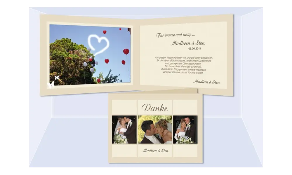 Dankeskarte Hochzeit "Karo", Klappkarte A6, creme