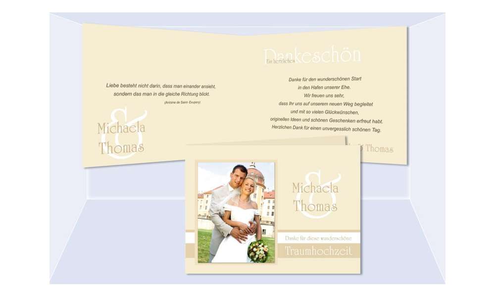 Dankeskarte Hochzeit "Edelweiß", Klappkarte A6, creme