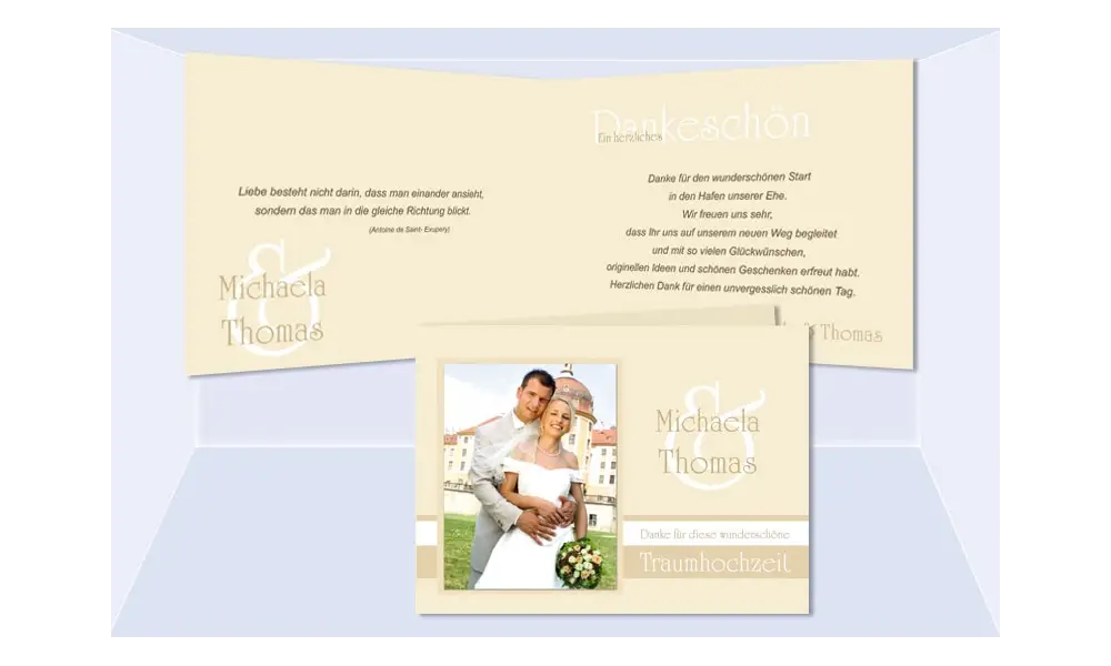 Dankeskarte Hochzeit "Edelweiß", Klappkarte A6, creme