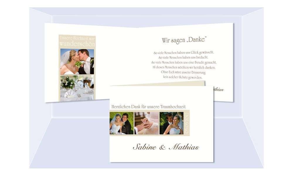 Dankeskarte Hochzeit, Klappkarte A6, weiß creme