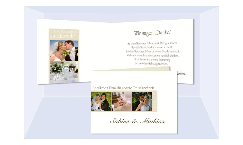 Dankeskarte Hochzeit, Klappkarte A6, weiß creme