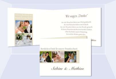 Dankeskarte Hochzeit, Klappkarte A6, weiß creme