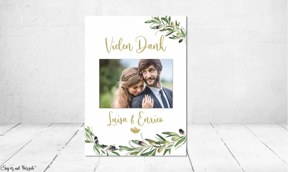 Dankeskarten Hochzeit Olivenzweige