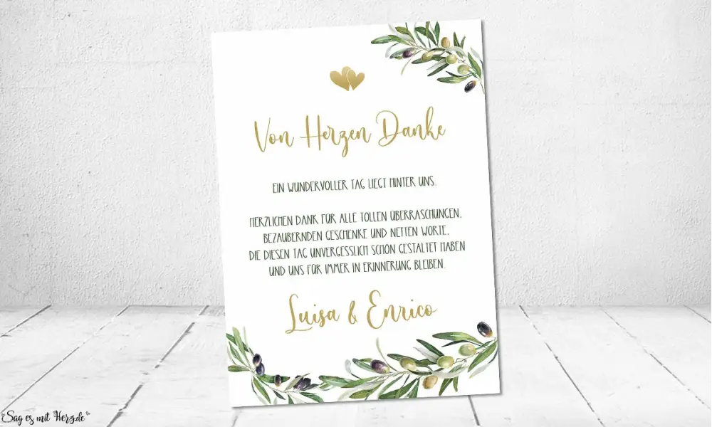 Dankeskarten Hochzeit Olivenzweige
