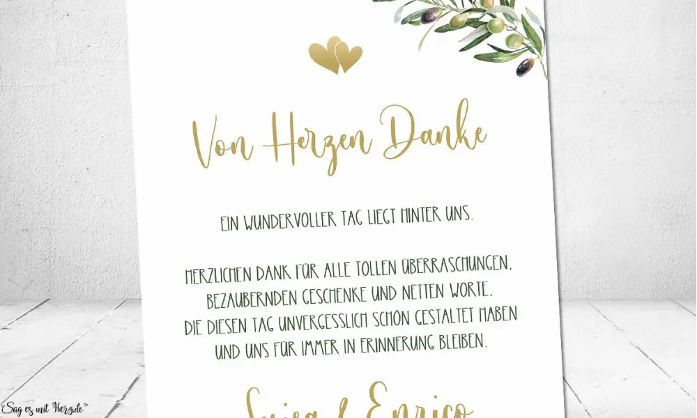 Dankeskarten Hochzeit Olivenzweige
