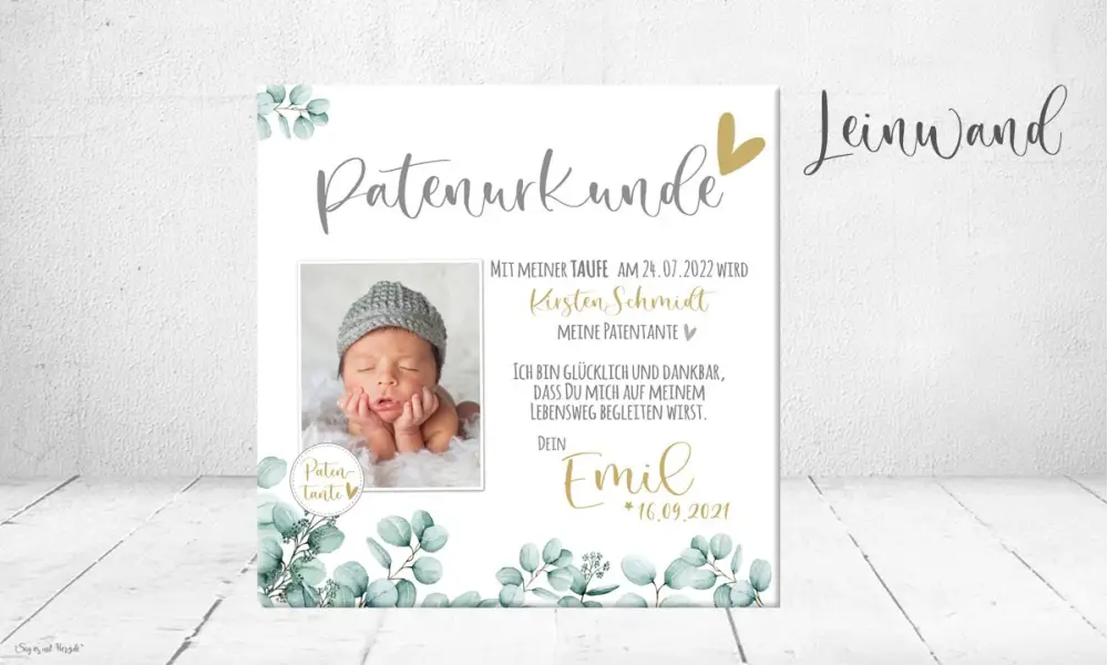 Patenurkunde als Leinwand ♥ Geschenk an die Paten
