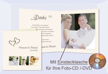 Danksagungskarte Hochzeit XXL mit Foto CD / DVD Einstecktasche