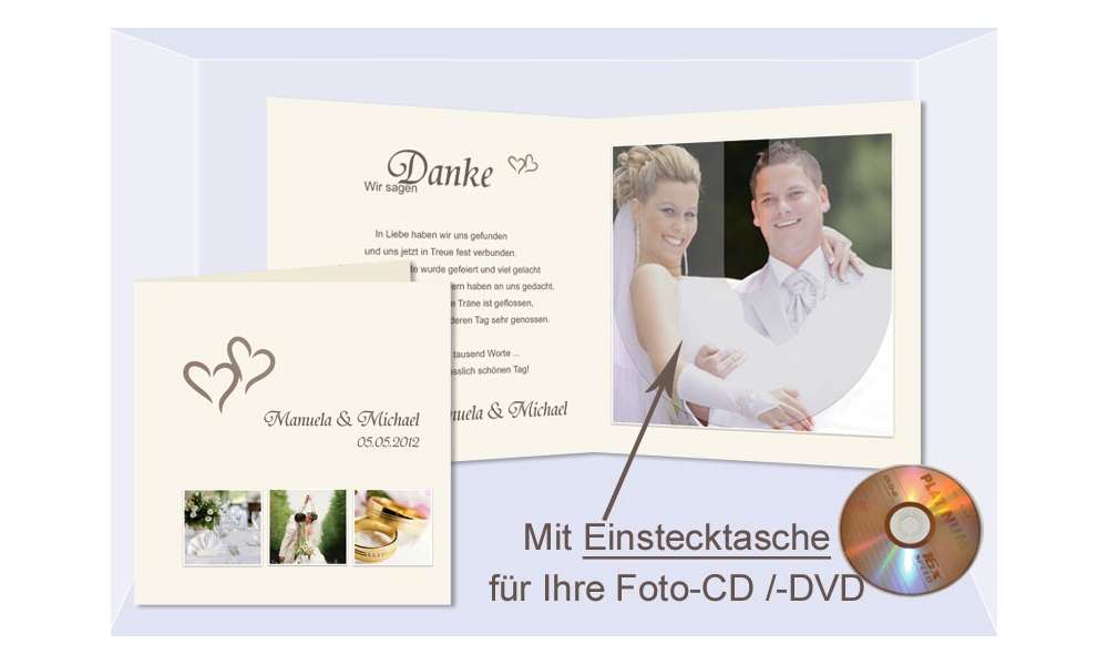 Danksagungskarte Hochzeit XXL mit Foto CD / DVD Einstecktasche