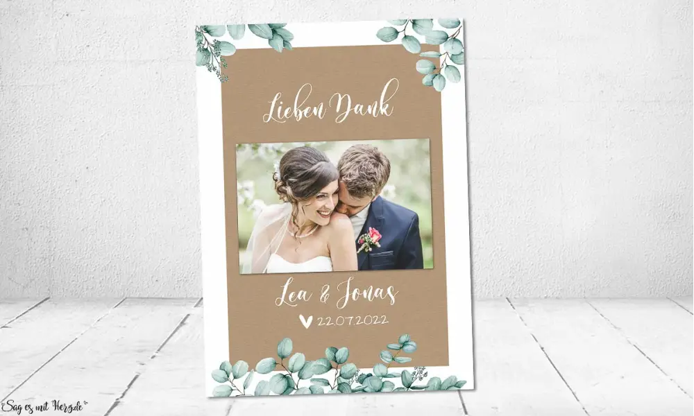 Dankeschön Karte Hochzeit Kraftpapier Eukalyptus