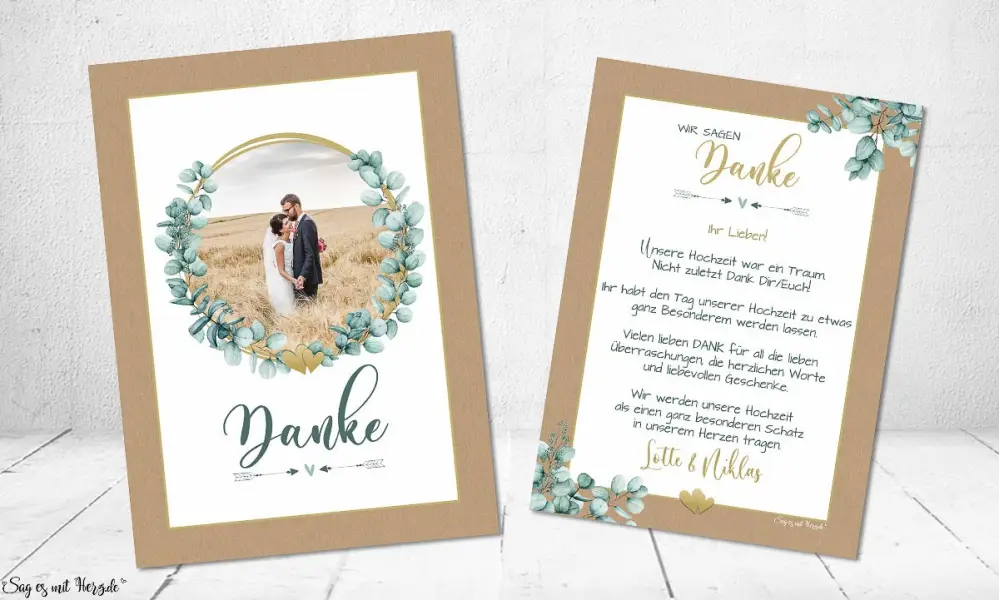 Dankeskarten Kraftpapier Hochzeit Eukalyptus