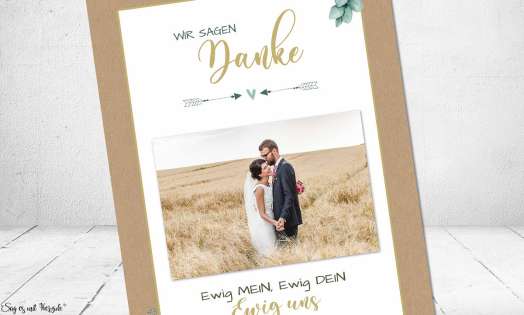 Danksagungskarte Hochzeit Kraftpapier Eukalyptusverzierung