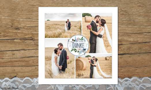 Danksagungskarten Boho Hochzeit quadratisch Collage