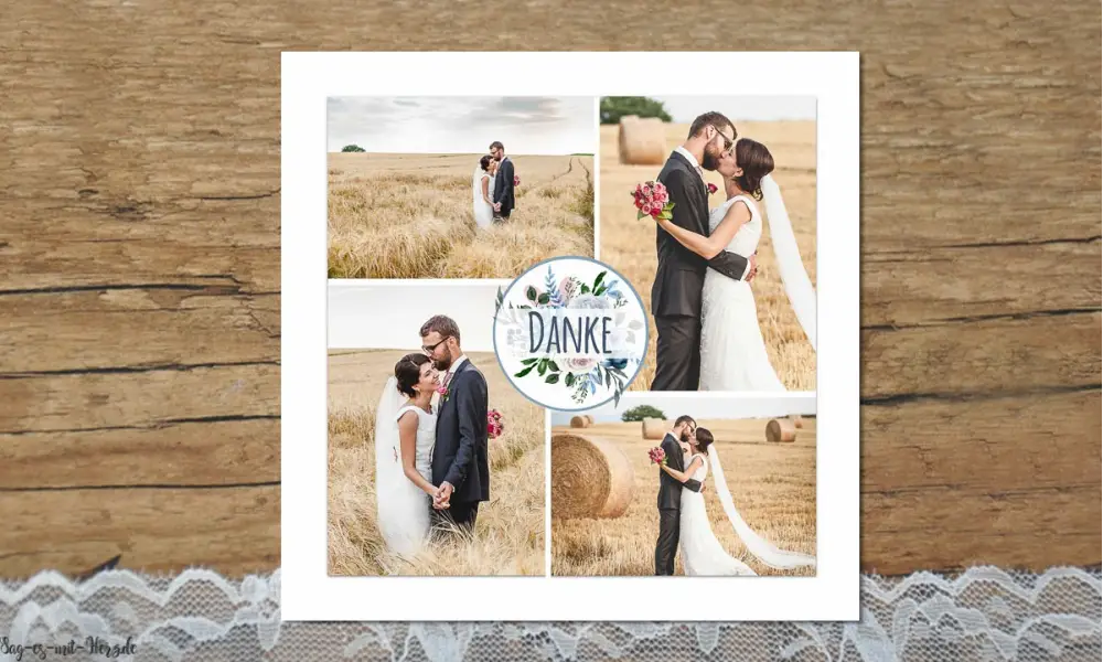 Danksagungskarten Boho Hochzeit quadratisch Collage