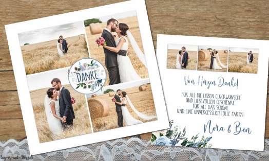 Danksagungskarten Boho Hochzeit quadratisch Collage