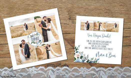 Danksagungskarten Boho Hochzeit quadratisch Collage