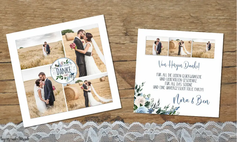 Danksagungskarten Boho Hochzeit quadratisch Collage