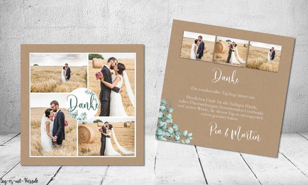 Dankeskarten Kraftpapier Vintage Hochzeit quadratisch Dankeskarten Kraftpapier Vintage Hochzeit quadratisch