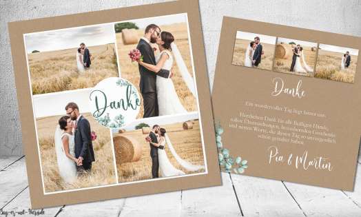 Dankeskarten Kraftpapier Vintage Hochzeit quadratisch