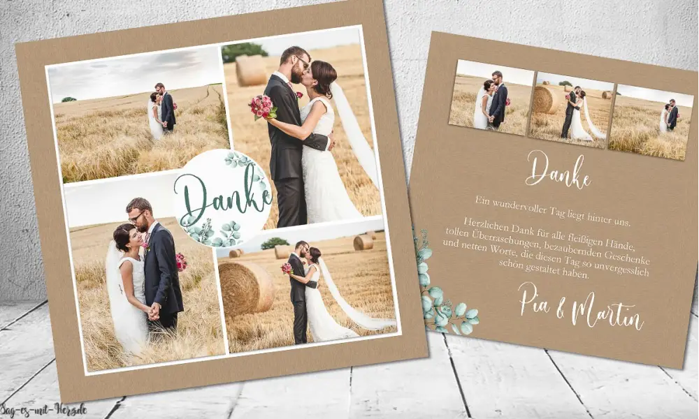 Dankeskarten Kraftpapier Vintage Hochzeit quadratisch