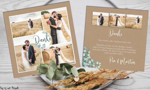 Dankeskarten Kraftpapier Vintage Hochzeit quadratisch