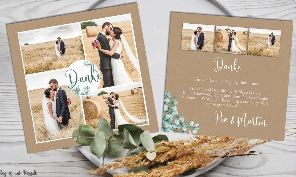 Dankeskarten Kraftpapier Vintage Hochzeit quadratisch