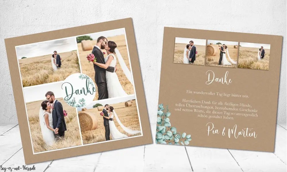 Dankeskarten Kraftpapier Vintage Hochzeit quadratisch