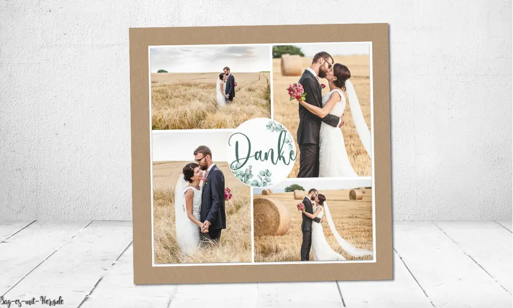 Dankeskarten Kraftpapier Vintage Hochzeit quadratisch