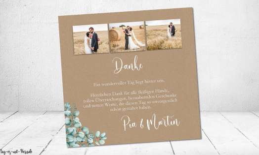 Dankeskarten Kraftpapier Vintage Hochzeit quadratisch