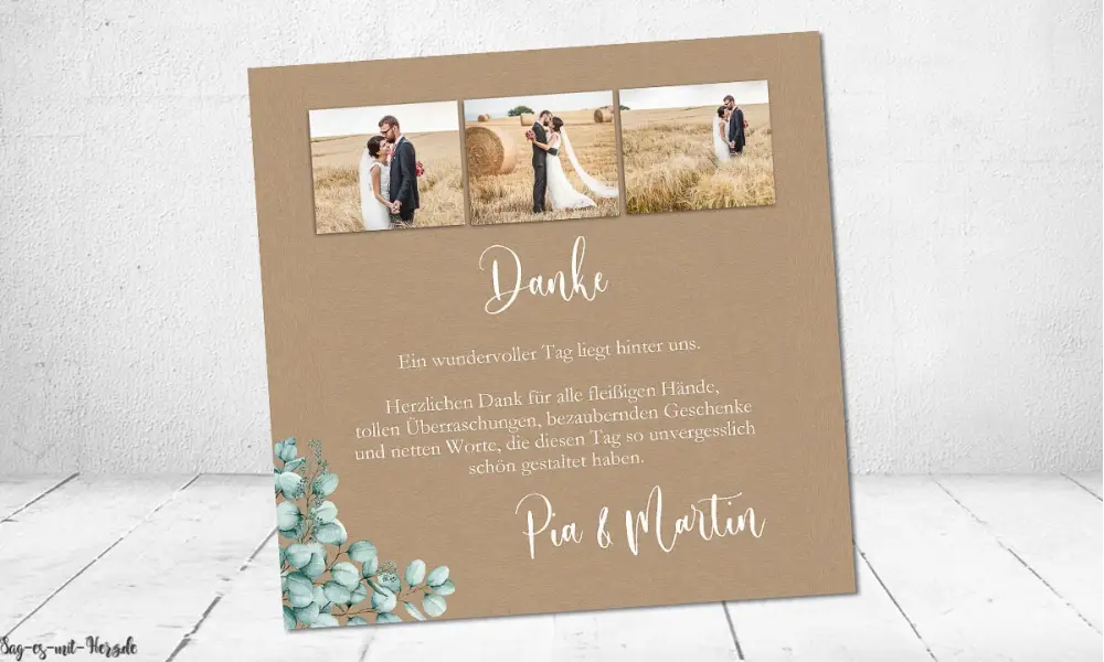 Dankeskarten Kraftpapier Vintage Hochzeit quadratisch