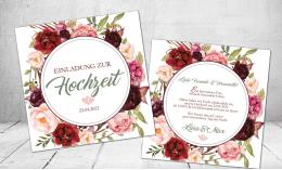 Einladungskarten Boho Hochzeit quadratisch rot floral