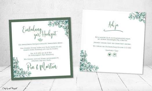 Einladungskarten Hochzeit Greenery Eukalyptus quadratisch