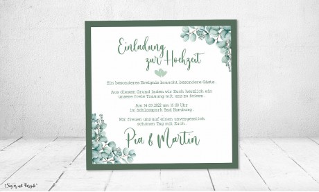 Einladungskarten Hochzeit Greenery Eukalyptus quadratisch
