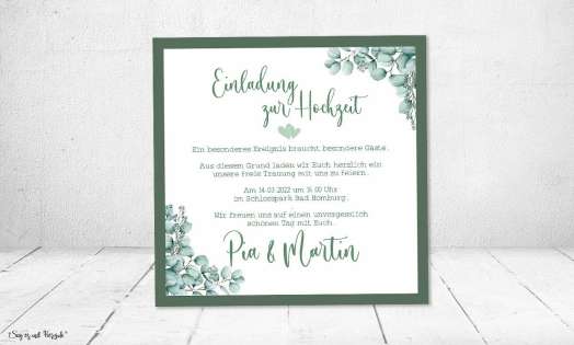 Einladungskarten Hochzeit Greenery Eukalyptus quadratisch