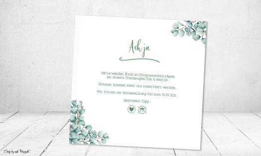 Einladungskarten Hochzeit Greenery Eukalyptus quadratisch