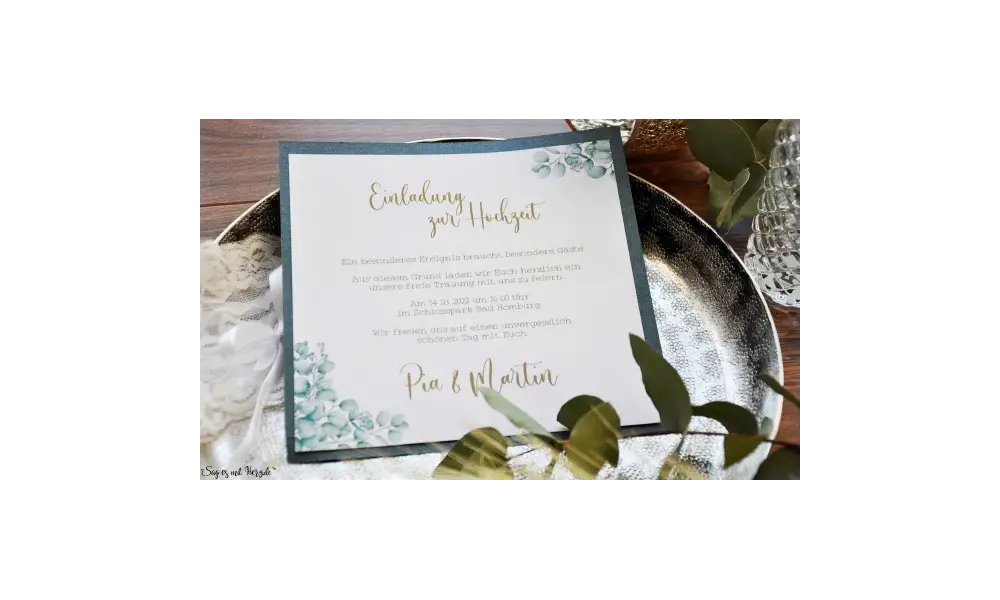 Einladungskarten Hochzeit Greenery Eukalyptus quadratisch