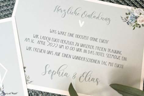 Einladungskarten Hochzeit Boho blau floral Postkarte