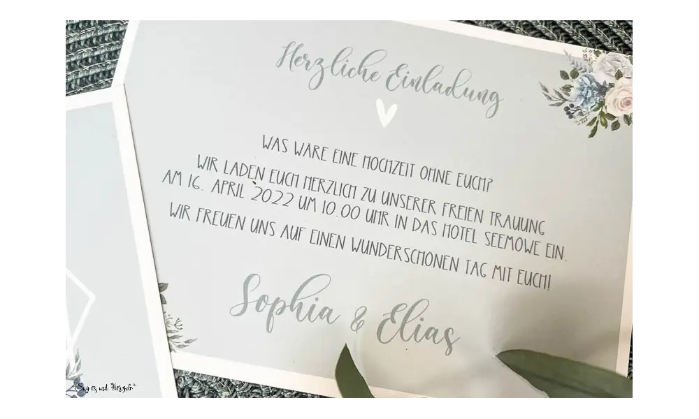 Einladungskarten Hochzeit Boho blau floral Postkarte