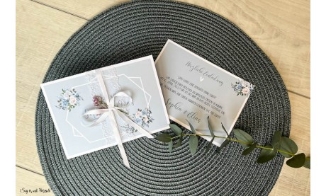 Einladungskarten Hochzeit Boho blau floral Postkarte