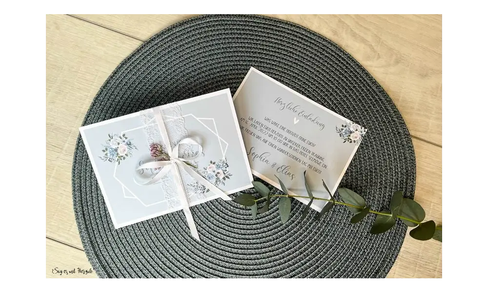 Einladungskarten Hochzeit Boho blau floral Postkarte
