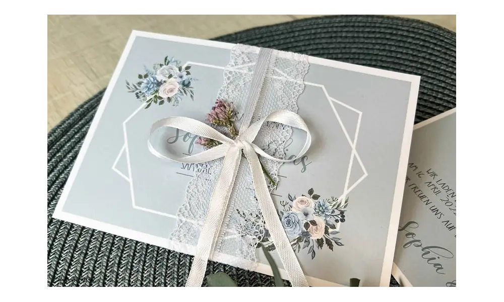 Einladungskarten Hochzeit Boho blau floral Postkarte