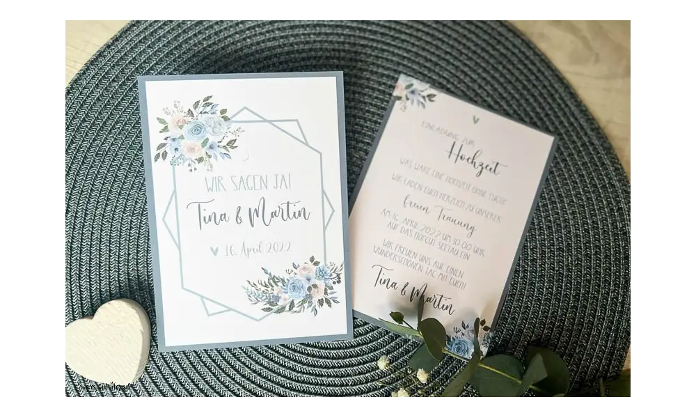 Einladungskarten Hochzeit Vintage Blumen blau Postkarte Hochzeitseinladung