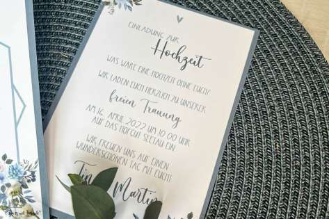 Einladungskarten Hochzeit Vintage Blumen blau Postkarte Hochzeitseinladung