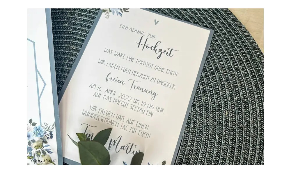 Einladungskarten Hochzeit Vintage Blumen blau Postkarte Hochzeitseinladung