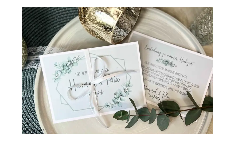 Einladungskarten Hochzeit Boho Soft green