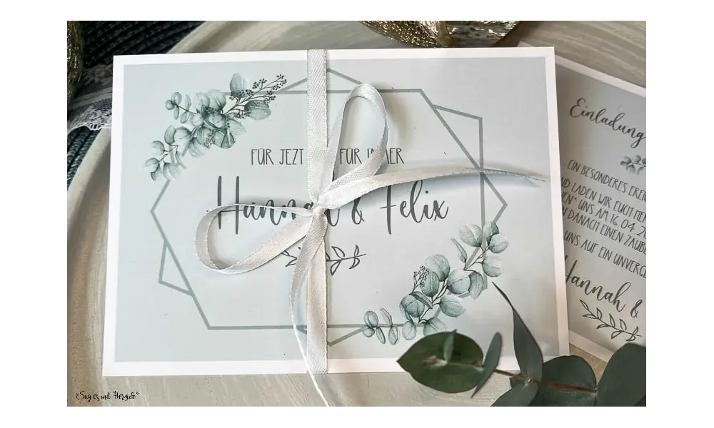 Einladungskarten Hochzeit Boho Soft green